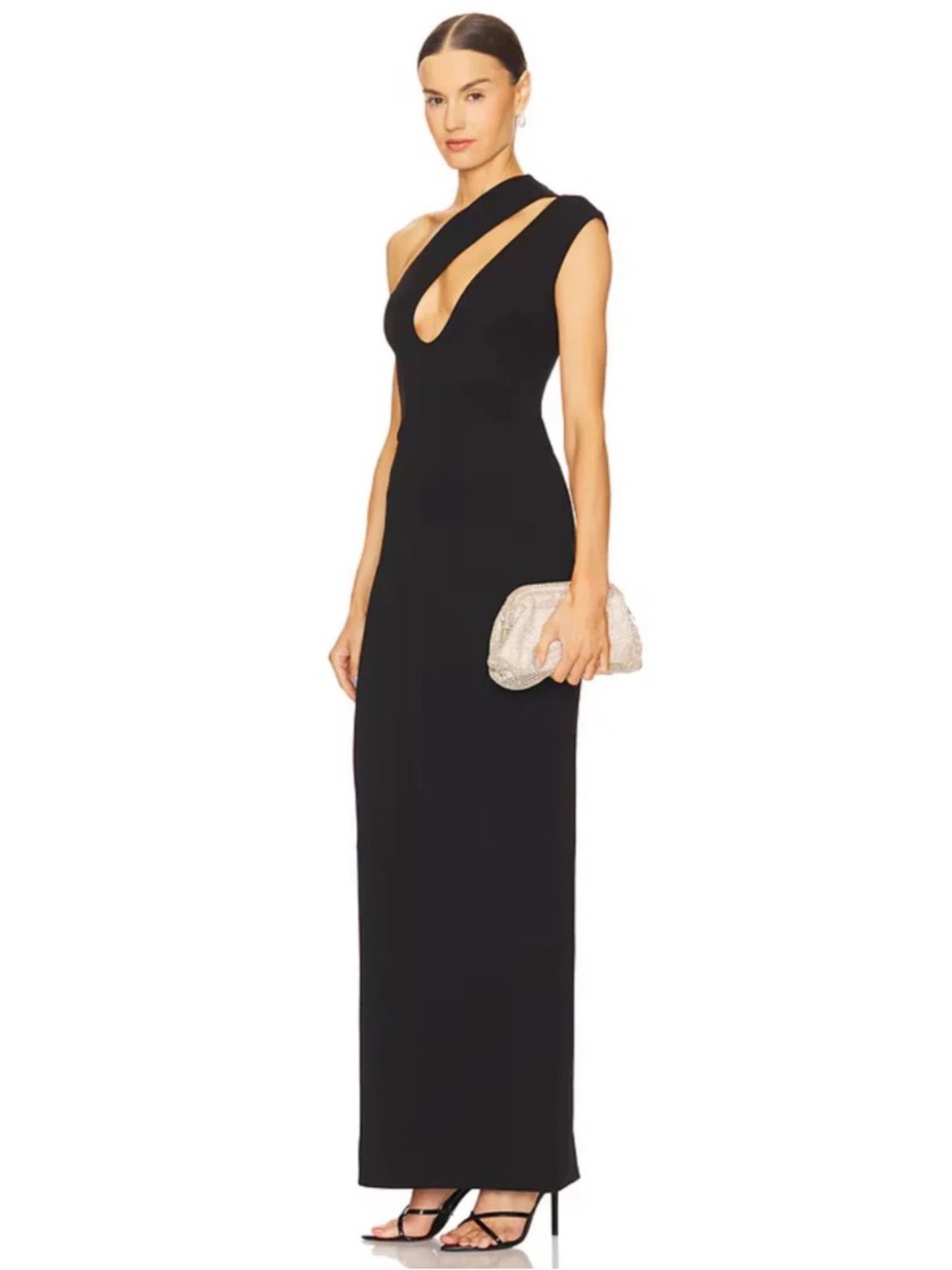 Solace London Krista Maxi Dress Black One Shoulder Cutout Evening Gown Size 10